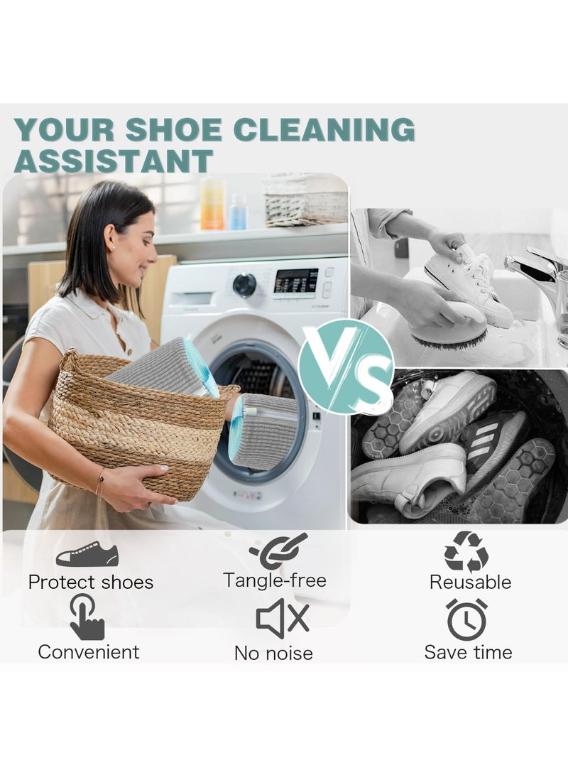 HOMESTAR Thick Grey Shoe Washing Bag | Reusable Washer Safe Design | Chenille Mesh Cleaning Bag | Concealed Zipper Protection | 360° Gentle Cleaning Technology | Hanging Dry Convenience | For Sneakers/Canvas/Sports Shoes | Anti-Tangle & Shape Protection - Image 4